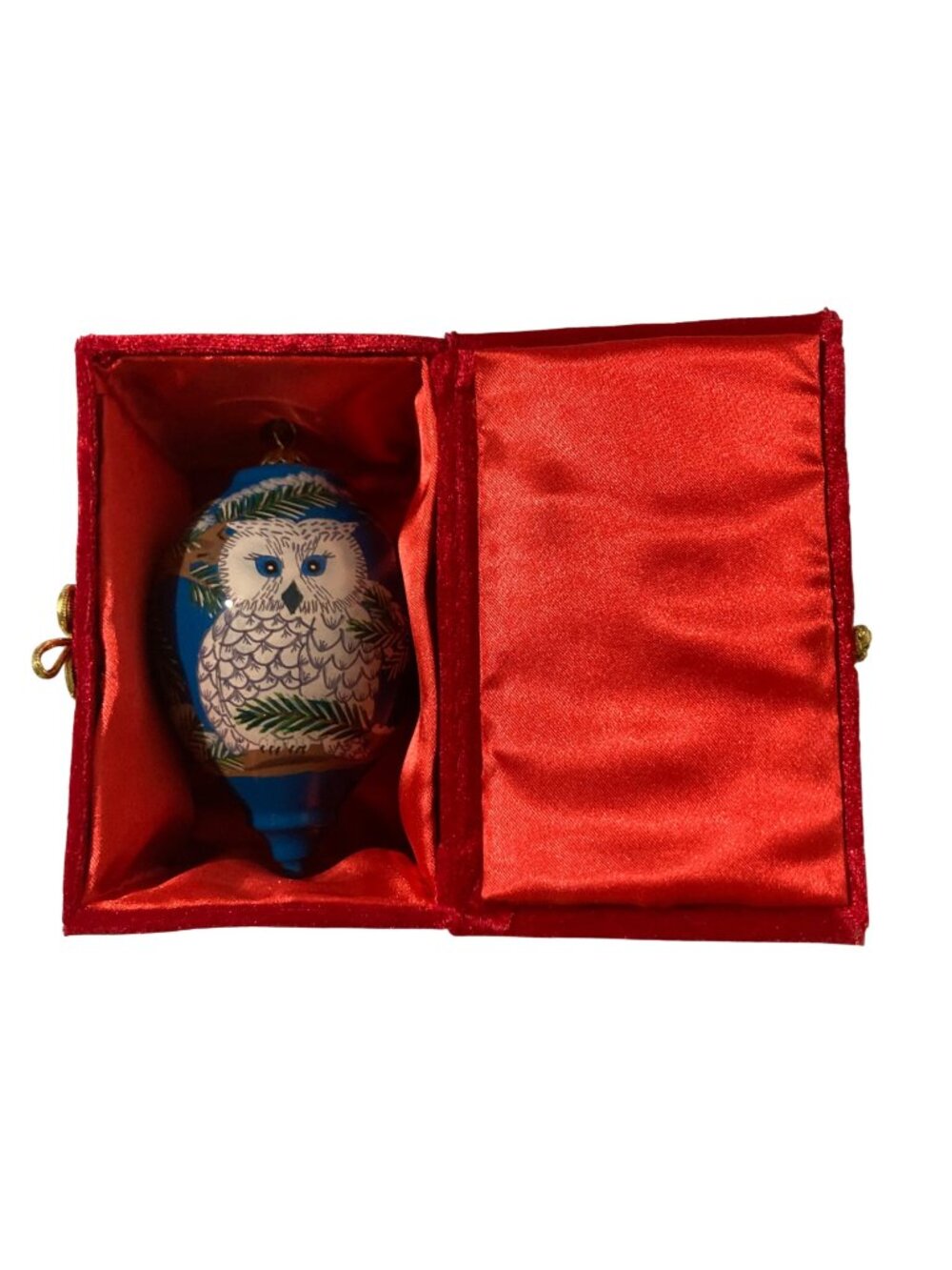 2015 Li Bien Snowy Owl Glass Christmas Ornament with Box Hand Painted Pier 1